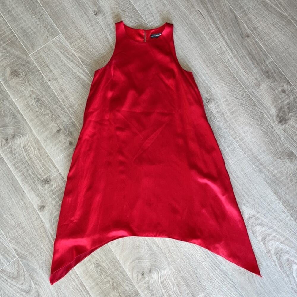 AIDAN MATTOX Red 100% Silk Asymmetrical Sleeveless Women’s Dress - Picture 12 of 13